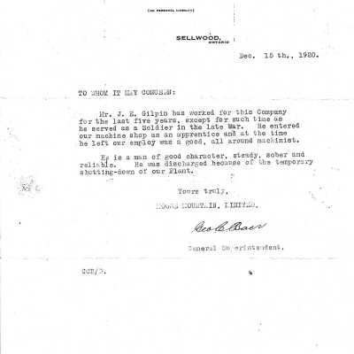 Document- J.E Gilpin Letter of Recomendation
