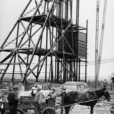 Photograph, Workers Constructing Falconbridge's Number 5 Shaft on a Milk Break, circa 1929.