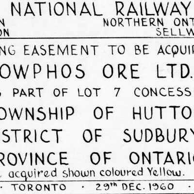 Canadian National: Plan Showing the Easment to be Acquired from Lowphos Ore Limited, Part of Lot 7 Concession 3, December 29, 1960