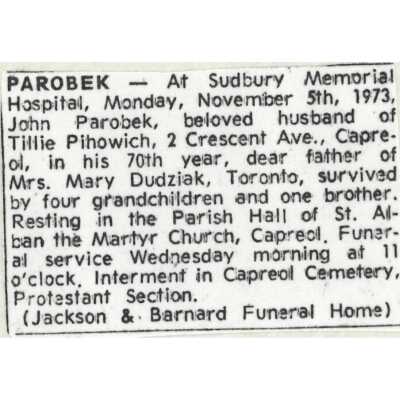 Document, Obituary, John Parobek.