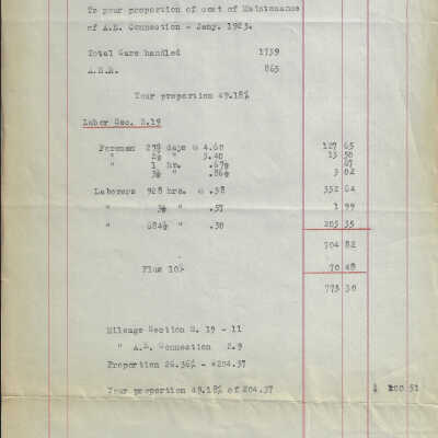 Canadian National Railways: Expense Form from Algoma Eastern Railways: cost of maintenance of the Algoma Eastern Connection (2 of 4)