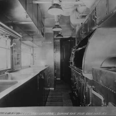 Photograph, Canadian National Railways (CNR) inside dining car.
