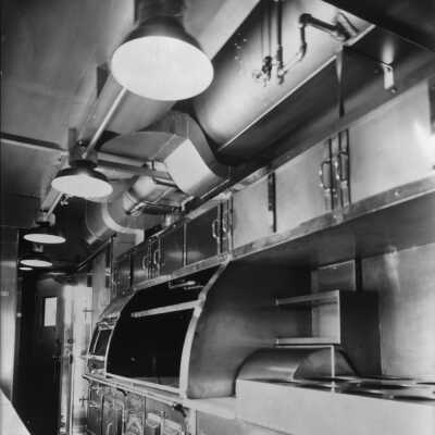 Photograph, Canadian National Railways (CNR) inside dining car.