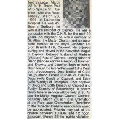 Document, Obituary, H. Bruce Paul.