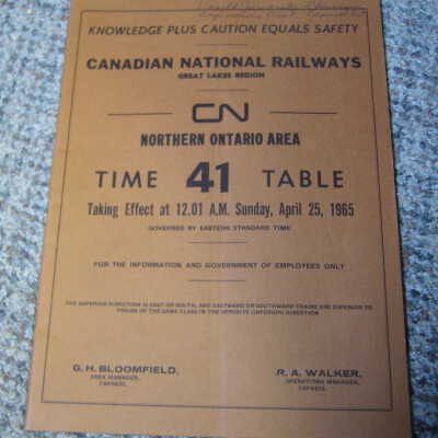 Canadian National Railways Timetable Northern Ontario 41 April 25, 1965
