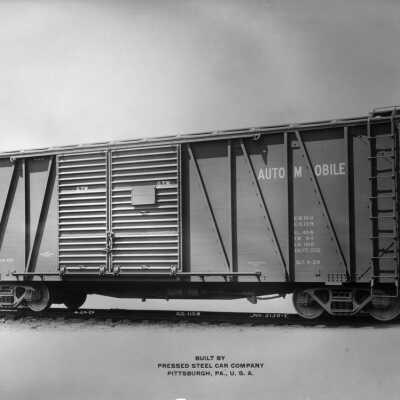 Photograph, Grand Trunk Western Railways, Automobile freight car, built in April, 1929, by Pressed Steel Car Company, Pittsburgh, Pennsylvania.