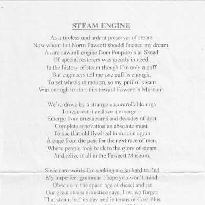 Poem, "Steam Engine", November 1st 1970, by George Quackenbush