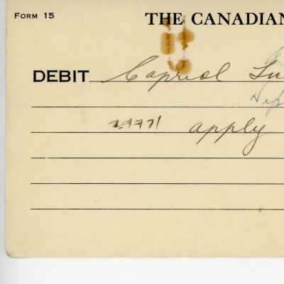 Debit Charge Slip to the Town of Capreol's Account, apply on loans, $100.00, 1937