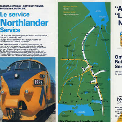 "A Way North" Ontario Northland Rail Services Pamphlet (Effective September 29, 1980)