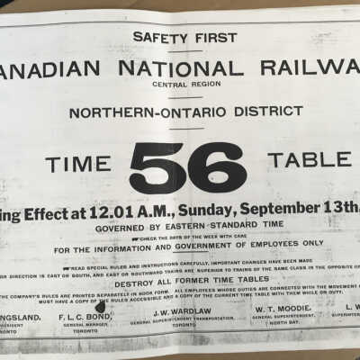 Canadian National Railways, Central Region, Northern Ontario District, Timetaable 56, 1936 (photocopy of original)