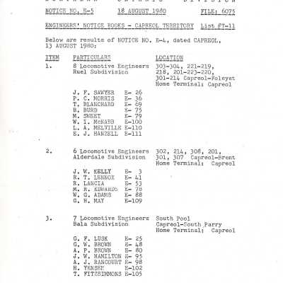 Document, CN Rail Office of Assistant Superintendent, Engineers' Notice Books - Capreol Territory.