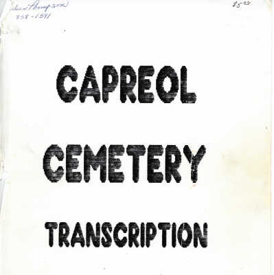 Capreol Cemetery Transcription (1993) By The Sudbury Genealogical Association