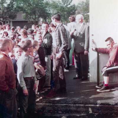 Photograph, C.R. Judd, Last day at school ringing hand bell, June 1964.