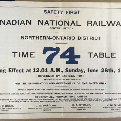 Canadian National Railways, Central Region, Northern Ontario District, Timetable 74, 1942