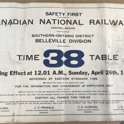 Canadian National Railways, Central Region, Southern Ontario District, Belleville Division, Timetable 38, 1936