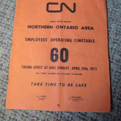 Canadian National Railways Timetable Northern Ontario 60 April 1973