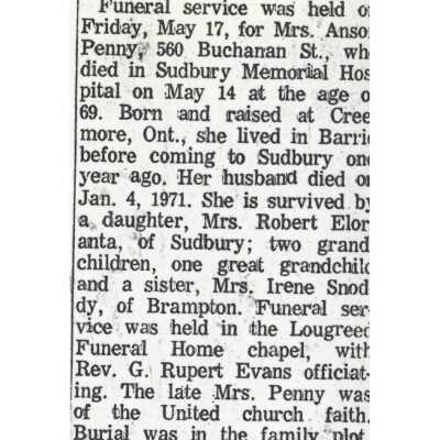 Document, Obituary, Grace Pamela Penny.