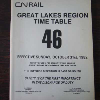 CN Great Lakes Region Time Table No. 46, Effective Sunday, October 31st, 1982