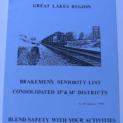 CN Rail Great Lakes Region Brakemen's Seniority List, Consolidated 13th & 14th Districts, January 1986