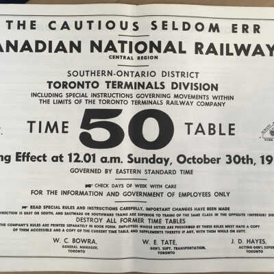 Canadian National Railways, Central Region, Southern Ontario District, Toronto Terminals Division, Timetable 50, 1960