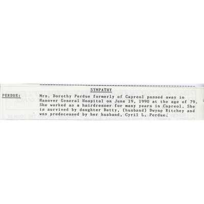 Document, Obituary, Dorothy Purdue.