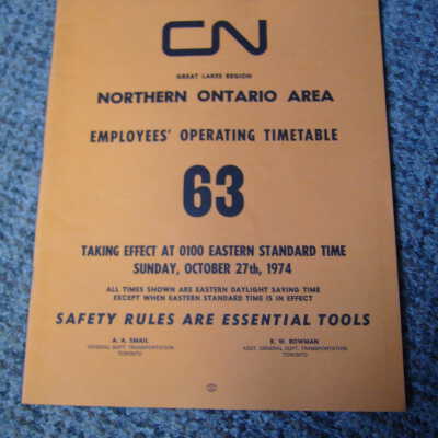 Canadian National Railways Timetable Northern Ontario 63 April 1973
