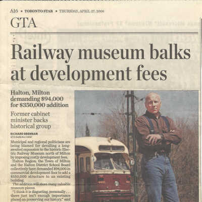 "Railway Museum Balks at Development Fees" in the Toronto Star