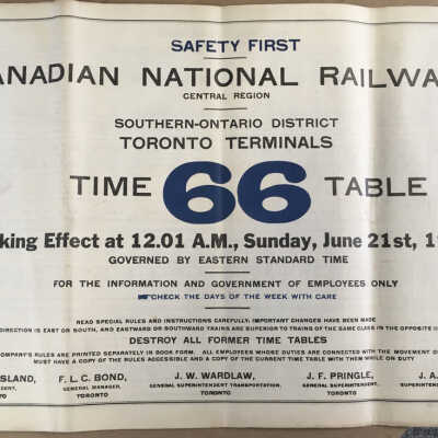 Canadian National Railways, Central Region, Southern Ontario District, Toronto Terminals, Timetable 66, 1936