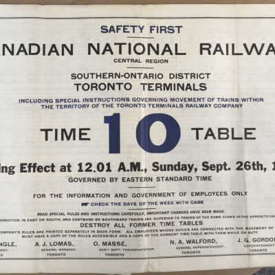 Canadian National Railways, Central Region, Southern Ontario District, Toronto Terminals, Timetable 10, 1948