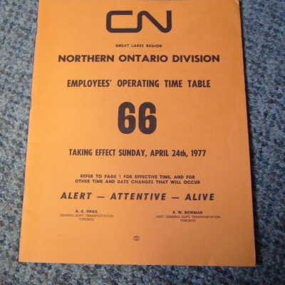 Canadian National Railways Timetable Northern Ontario 66 April 1977