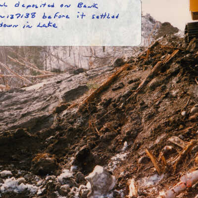 Photograph, Train Derailment, 1988, Set of 175 Pictures. "Material deposited from CN137138 before it settled upside down in lake"