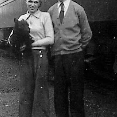 Photograph, 1936 A&H McKay with dog Mac.