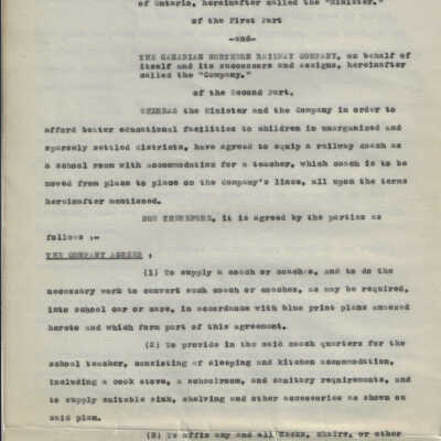 Agreement 4330-1 Agreement between the Minister of Education and Canadian Northern Railway on the Operation of School Cars