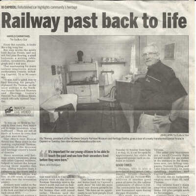 "Railway past back to life" in The Sudbury Star