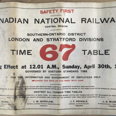 Canadian National Railways, Central Region, Southern Ontario District, London and Stratford Divisions, Timetable 67, 1939