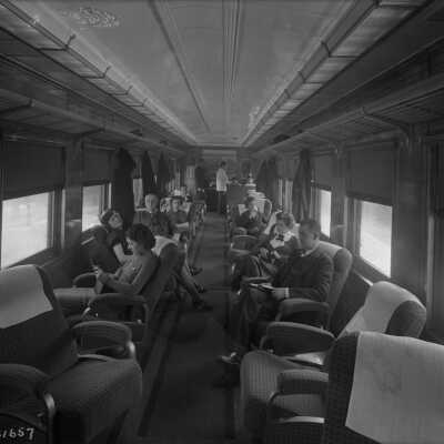 Photograph, Interior buffet parlor car, Canadian National Railways.