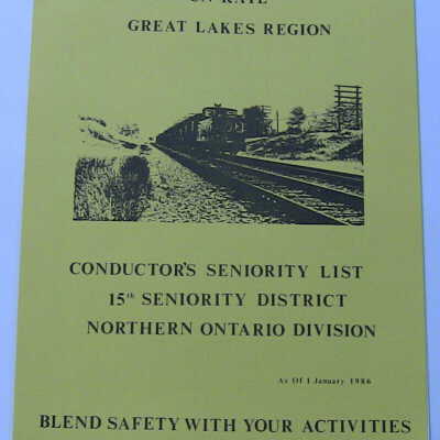 CN Rail Great Lakes Region Conductor's Seniority List, 15th Seniority District, Northern Ontario Division, January 1986
