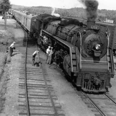 Photograph, CNR Super Continental, Steam Powered 4-8-4 6259, (First and only time), Armstrong, Ontario, July 7th 1955.