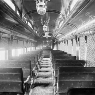 Photograph, Interior of Canada Atlantic Railway passenger car, Ottawa, Ontario. October, 1899.