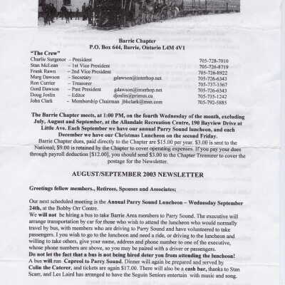 Canadian National Pensioner's Newsletter, August/September 2003