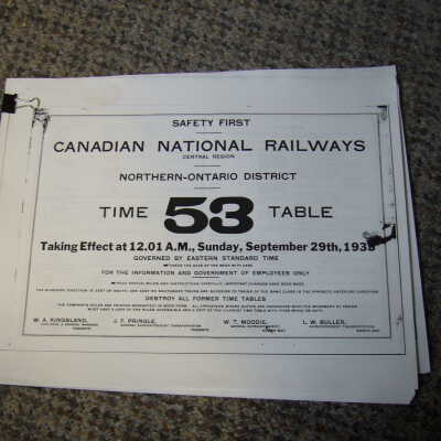 Canadian National Railways Timetable Northern Ontario 53 1935