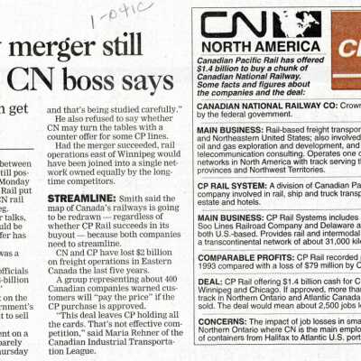 Document, Railway merger still possible, CN boss says.