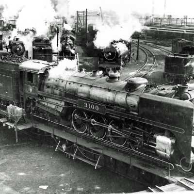 Photograph: "CPR Engine no. 3100 on Turntable at Glen Yard Montreal"