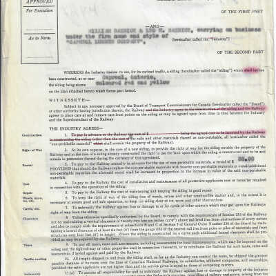 Canadian National: Industrial Siding Agreement between Canadian National and William Baznick and Leo H. Baznick, carrying on business under the firm name and style of Capreol Lumber Company