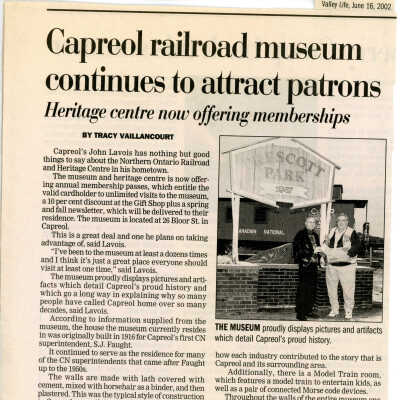 "Capreol railroad museum continues to attract patrons" in Valley Life