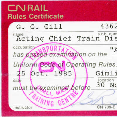 Canadian National Rules Certificate: Uniform Code of Operating Rules: George Gill