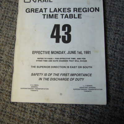 Canadian National Railways Timetable 43 Great Lakes Region June 1st 1981