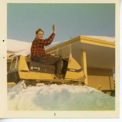 Ted Lambovitch on Snowmobile, 1950s
