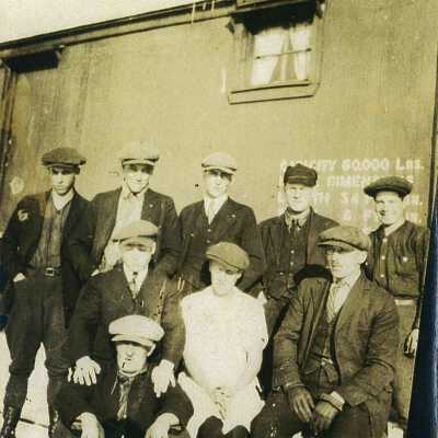 Photograph, Men in Front of Box Car, Capreol.