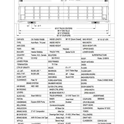 Document, Rolling Stock Plan, Canadian National Railway, CN704000-704069.
